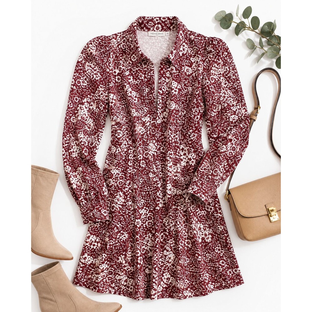 Tuckernuck Hyacinth House Begonia Mini Dress XL Maroon Floral Puff Sleeve Cotton